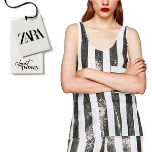 NWT . zara . sequin top. black & white . medium